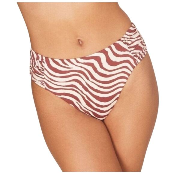Andie Swim The Ruched Side Bikini Bottom Bias Stripe Truffle Brown Sz M - Picture 3 of 7